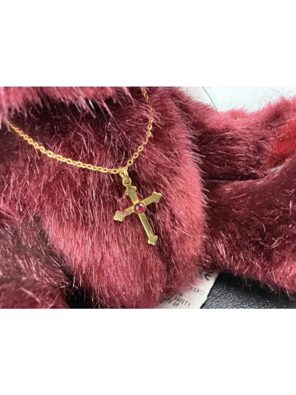 Dakin Garnet January Plush Bears of Faith Religious Teddy With Gold Cross 9